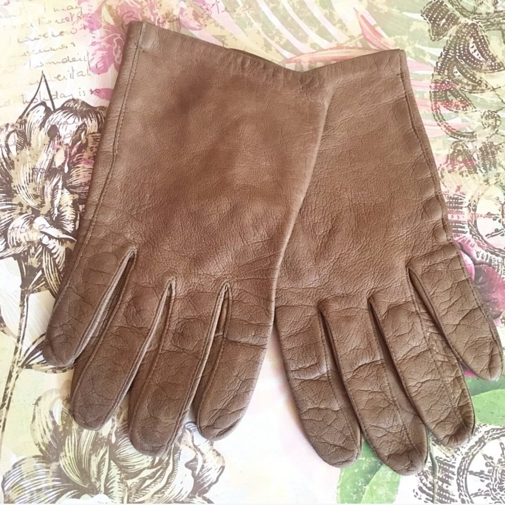 Vintage Tan/Brown Leather Wrist Gloves